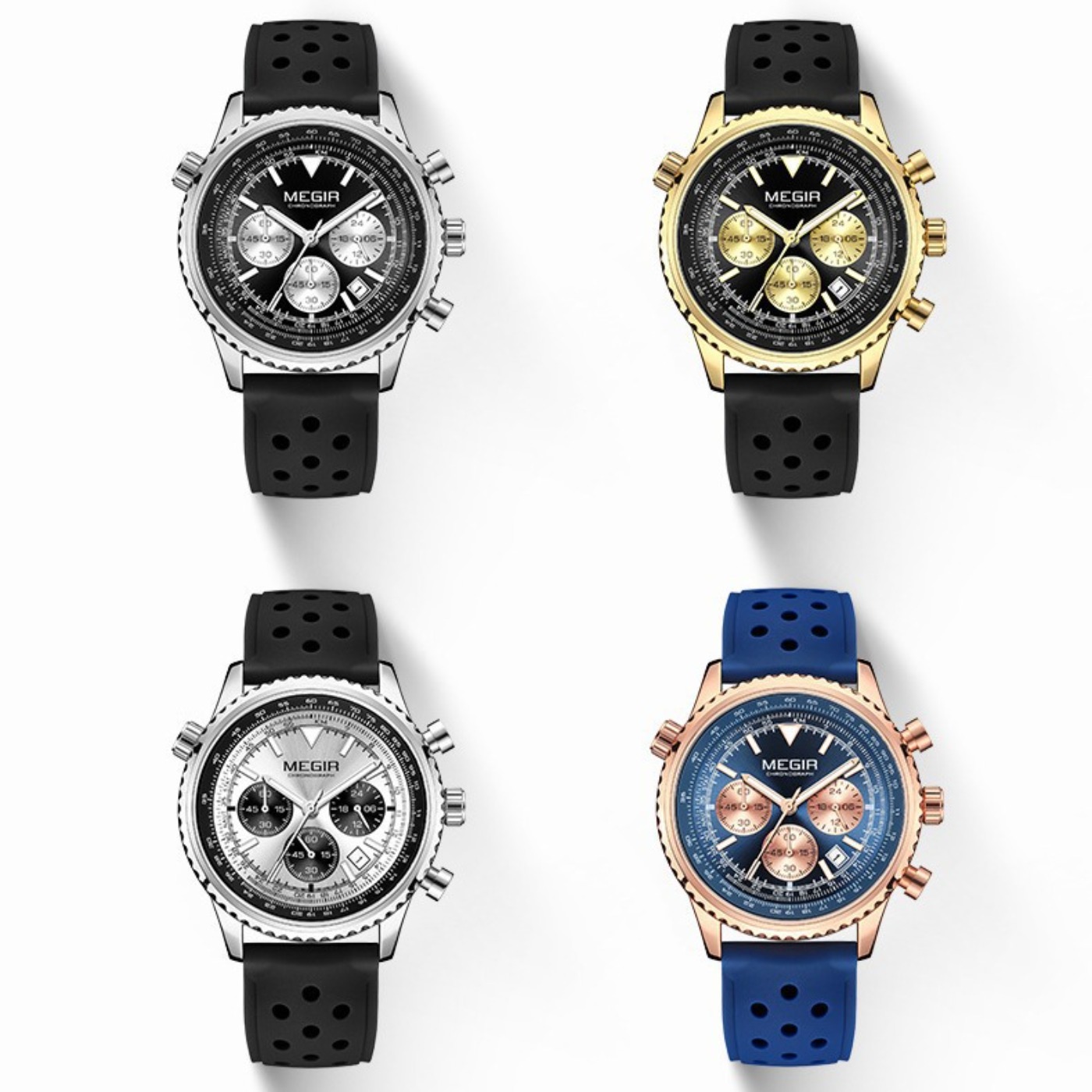 MEGIR Silver Black Quartz Watc - Leather Watch Strap review and price